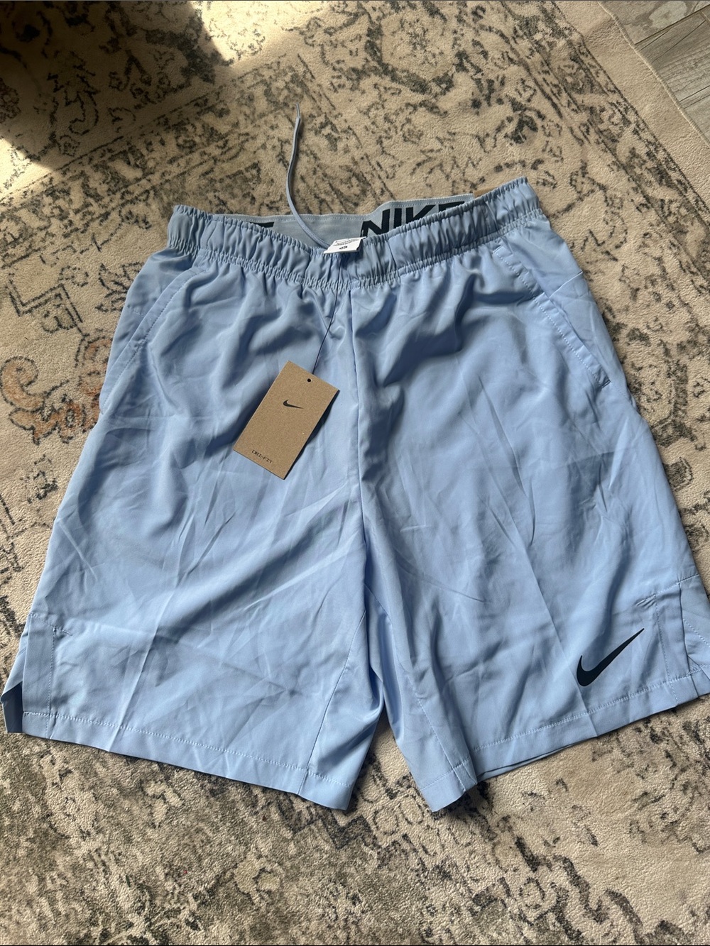 NWT Nike Light Blue Performance Shorts with Black Swoosh - Men’s Small